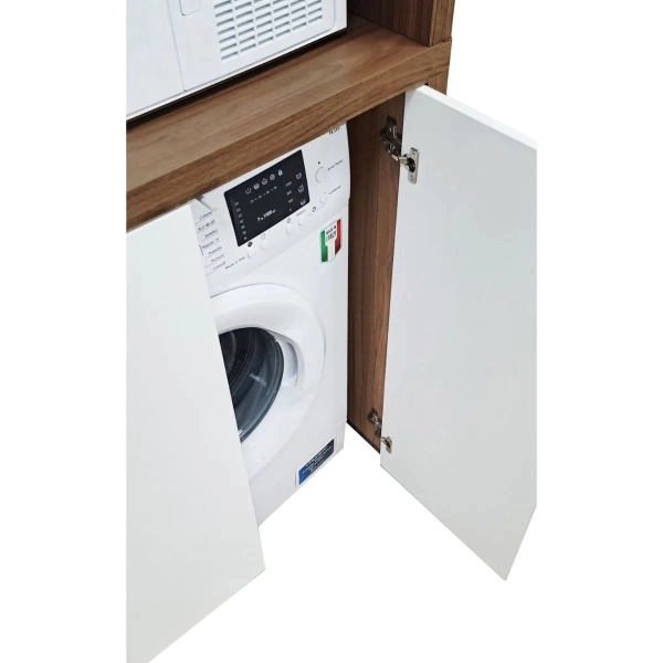 Meuble Machine à Laver en Bois à 2 Portes 79x91h cm – Blanc/Café