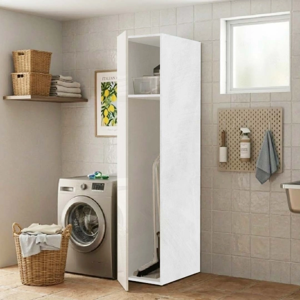 Colonne Armoire à Balais en Bois à 1 Porte 40x182h cm – Blanc/Gris