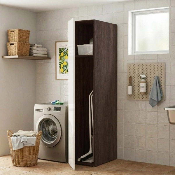 Colonne Armoire à Balais en Bois à 1 Porte 40x182h cm – Blanc/Café
