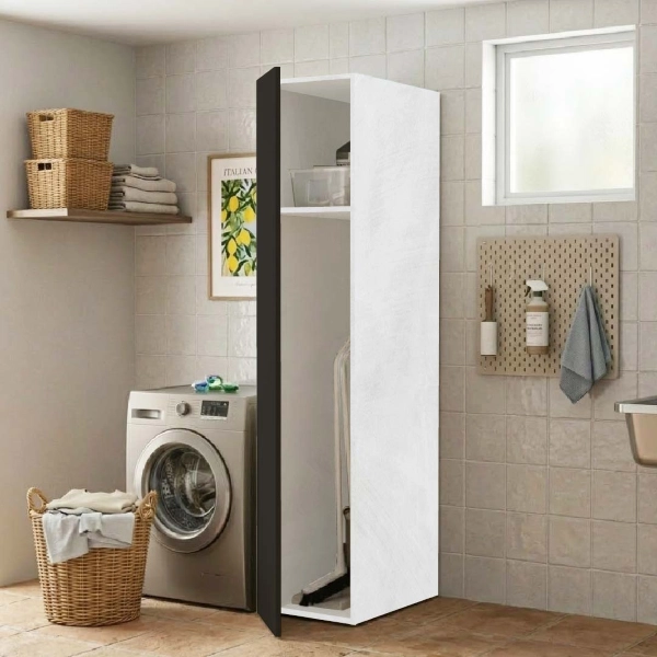 Colonne Armoire à Balais en Bois à 1 Porte 40x182h cm – Graphite/Gris