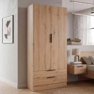 Armadio Kandir 82x184h cm in legno 2 Ante e 2 Cassetti - Quercia