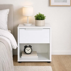 Tikon 36x45 cm wooden chest of drawers with drawer and open compartment in white lacquer