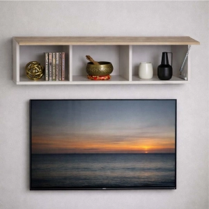 Nidor wall unit 25x123h cm in grey wood with 3 compartments and reversible door
