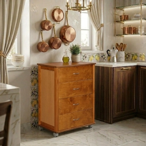 Cajonera con ruedas ICON H83 cm en Madera de Haya con 4 Cajones Roble.