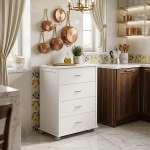 Cajonera con ruedas ICON H83 cm en Madera de Haya con 4 Cajones Blanco.