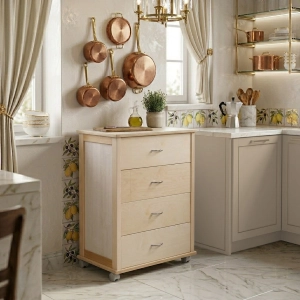 Cajonera con ruedas ICON H83 cm en Madera de Haya con 4 Cajones Natural.