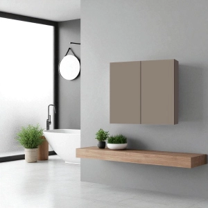 Pensile doppio in legno 70x71 cm con ripiani interni Tortora Opaco