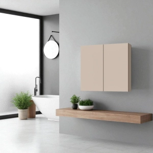 Pensile doppio in legno 70x71 cm con ripiani interni Tortora Opaco