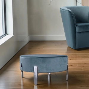 Pouf Rotondo in Velluto Petrolio con Piedini 70 cm - Giotto