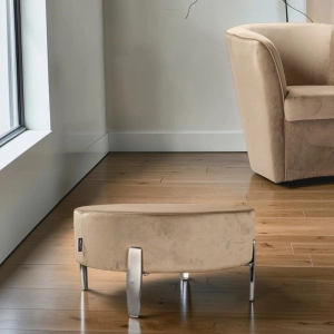 Pouf Rotondo in Velluto Beige con Piedini 70 cm - Giotto