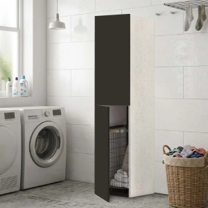 2-Door Laundry Column Cabinet 40x182h cm with Laundry Basket – Graphite/Stone
