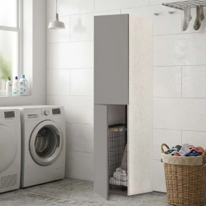 2-Door Column Cabinet 40x182h cm with Laundry Cart – Gray/Stone