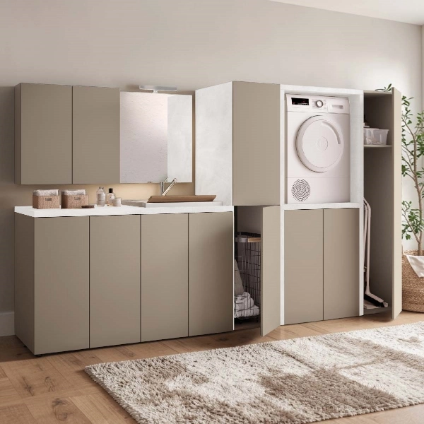 Meuble Machine à Laver en Bois à 2 Portes 79x91h cm – Gris Tourterelle/Gris