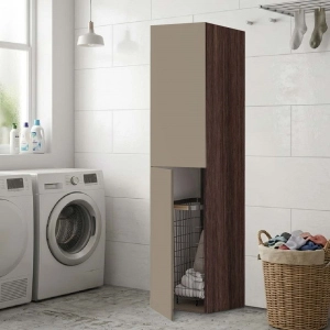 Armadio multiuso 2 ante 40x182h con Cesto panni Tortora/Caffè