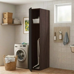 1-Door Wooden Broom Closet Column 40x182h cm – Graphite/Coffee