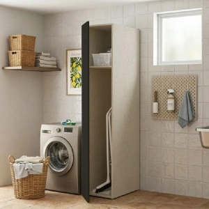 1-Door Wooden Broom Closet Column 40x182h cm – Graphite/Stone
