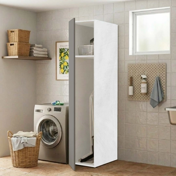 Colonne Armoire à Balais en Bois à 1 Porte 40x182h cm – Gris/Gris