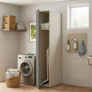 1-Door Wooden Laundry Broom Closet Column 40x182h cm – Gray/Stone