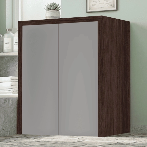 Meuble Machine à Laver en Bois à 2 Portes 79x91h cm – Gris/Café