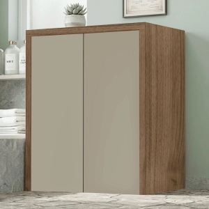 Meuble Machine à Laver de Buanderie à 2 Portes 79x91h cm – Gris Tourterelle/Noyer