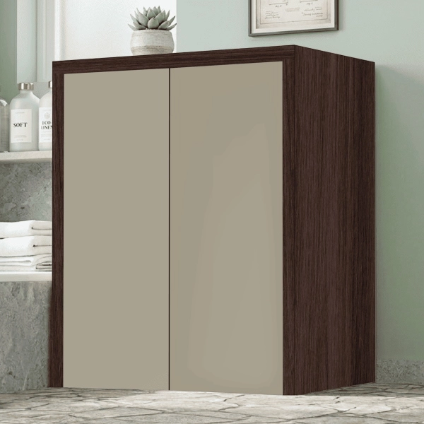 Meuble Machine à Laver en Bois à 2 Portes 79x91h cm – Gris Tourterelle/Café