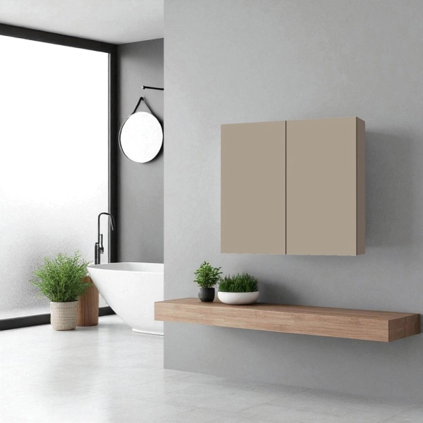 Étagère double en bois 70x71 cm avec étagères intérieures Taupe mat