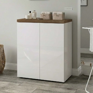 Modern 2-Door Wooden Laundry Cabinet 71x91h cm – White/Walnut