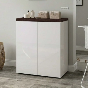 Modern 2-Door Wooden Laundry Cabinet 71x91h cm – White/Coffee