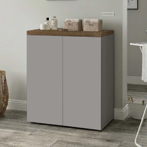 2-Door Multi-Purpose Wooden Laundry Cabinet 71x91h cm – Gray/Walnut
