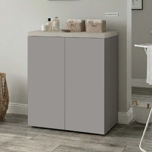 Modern 2-Door Wooden Laundry Cabinet 71x91h cm – Gray/Stone