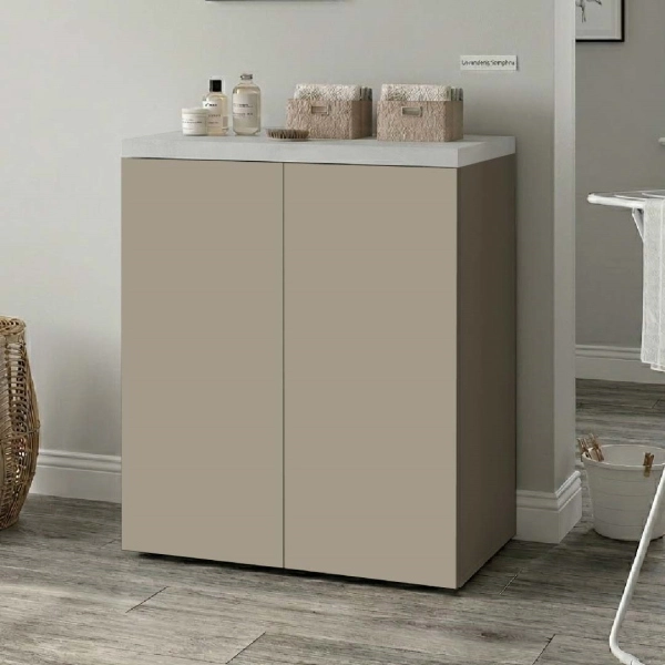 Meuble Buanderie Gain de Place en Bois à 2 Portes 71x91h cm – Gris Tourterelle/Gris