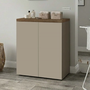 2-Door Wooden Laundry Cabinet 71x91h cm – Dove Gray/Walnut