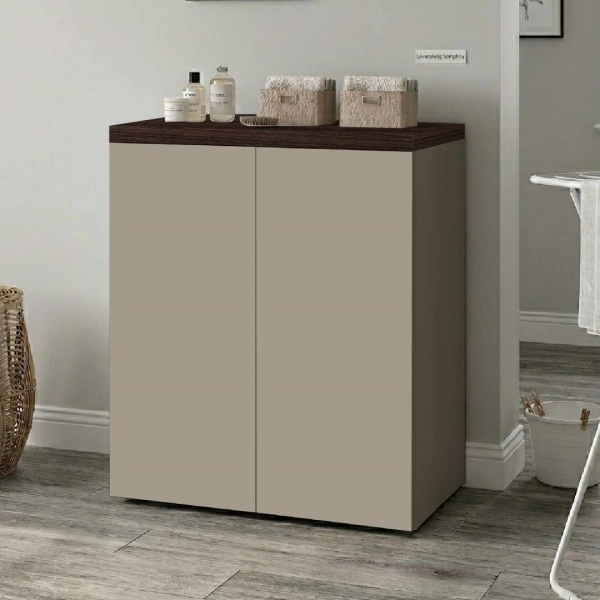 Mueble Bajo de Lavandería Bicolor Taupe Mate y Olmo Café H91x71 cm - Con Estante