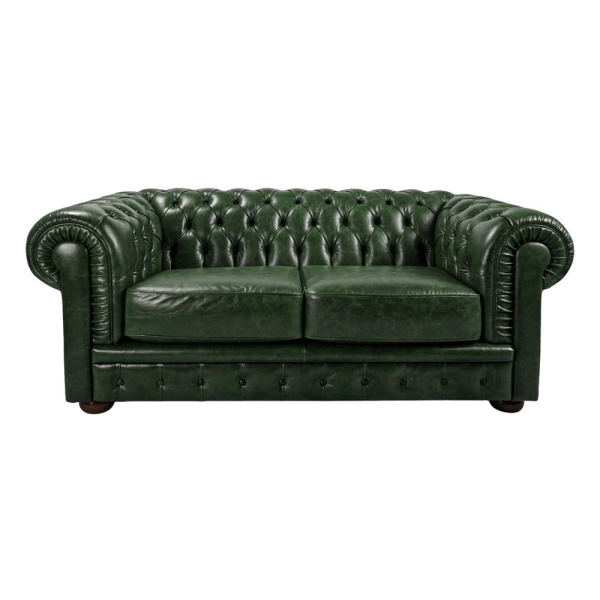 Canapé Chesterfield Royal en cuir véritable L175 cm Vintage - Vert