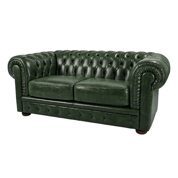 Canapé Chesterfield Royal en cuir véritable L175 cm Vintage - Vert