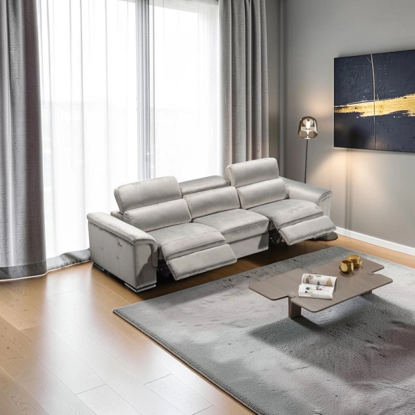 Canapé relax en velours anti-taches 210x97 cm - Boston Silver