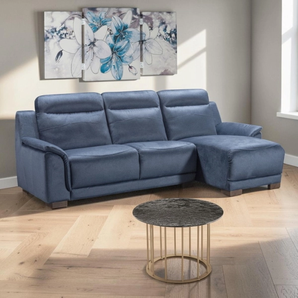 Sofá rinconera con chaise longue 230x155 cm tejido antimanchas - Sokol Azul