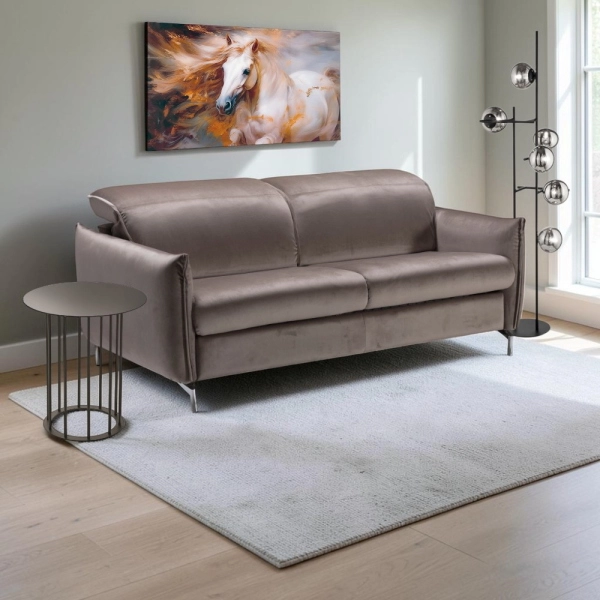 Canapé-lit 170 cm en velours anti-taches - Jerez Taupe