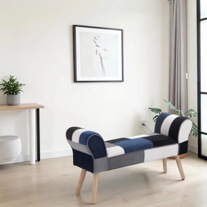 CAROLINA banquette avec accoudoirs en tissu patchwork bleu