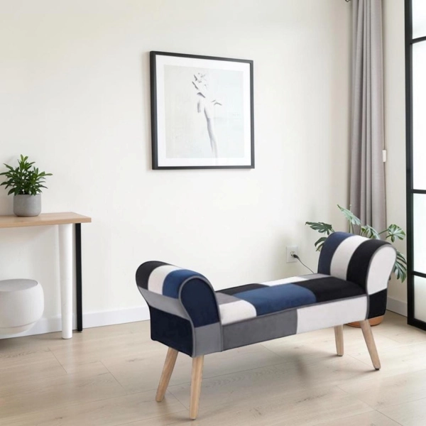 CAROLINA banquette avec accoudoirs en tissu patchwork bleu