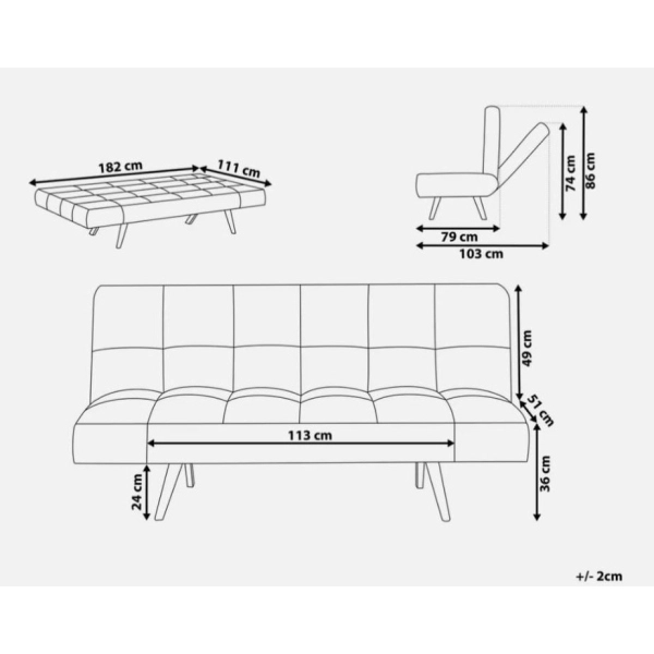Canapé-lit convertible 3 places en tissu patchwork 180 cm