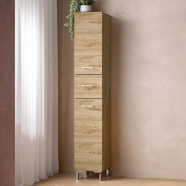 Mueble Columna Simple de Suelo GAIA 2 Puertas Derechas 1 Cajón H195 cm Roble