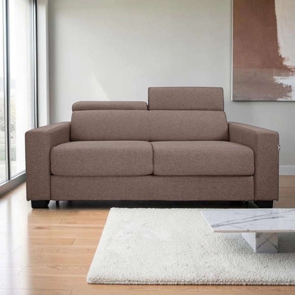 Canapé-lit 3 places ROLEN Taupe avec têtières inclinables et déhoussable
