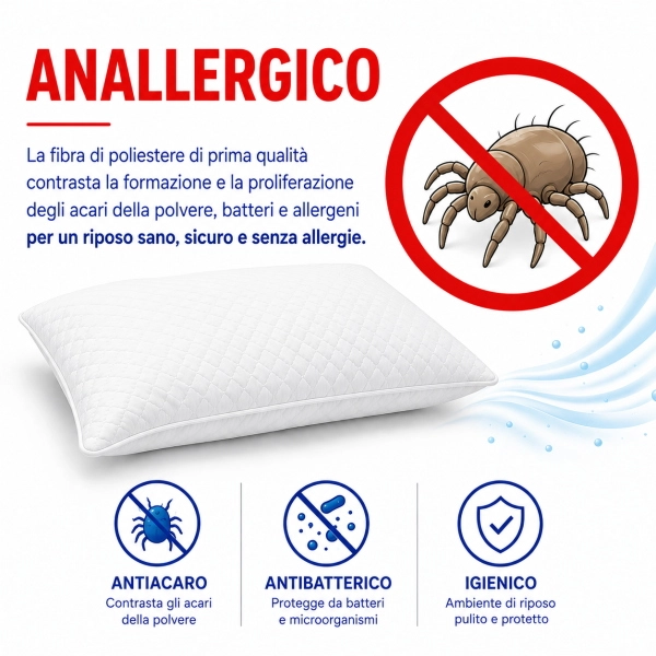 Oreiller Orthopédique 70x40 cm Anti-allergique Respirant Coton Blanc