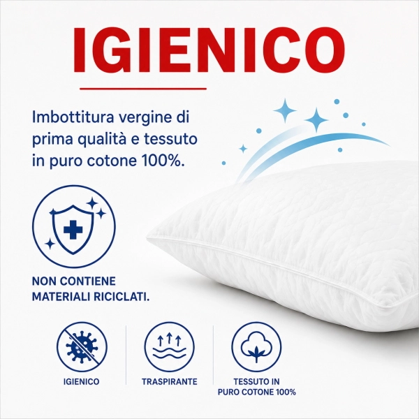 Oreiller Orthopédique 70x40 cm Anti-allergique Respirant Coton Blanc