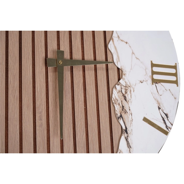 Horloge en bois de 60 cm effet cannelé et marbre blanc