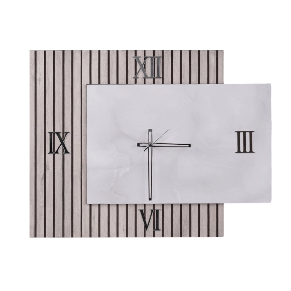 Horloge Murale 72x58 cm Design Cannelé Taupe et Marbre