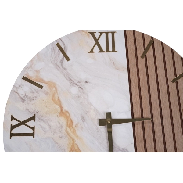 Horloge Ronde 60 cm en Bois de Noyer Cannelé et Marbre