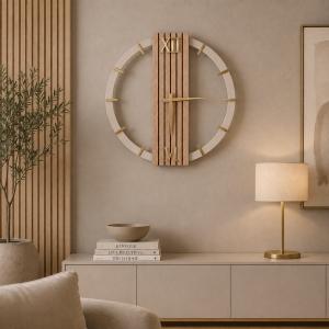 Orologio Tondo da Parete 60 cm in legno Noce cannettato