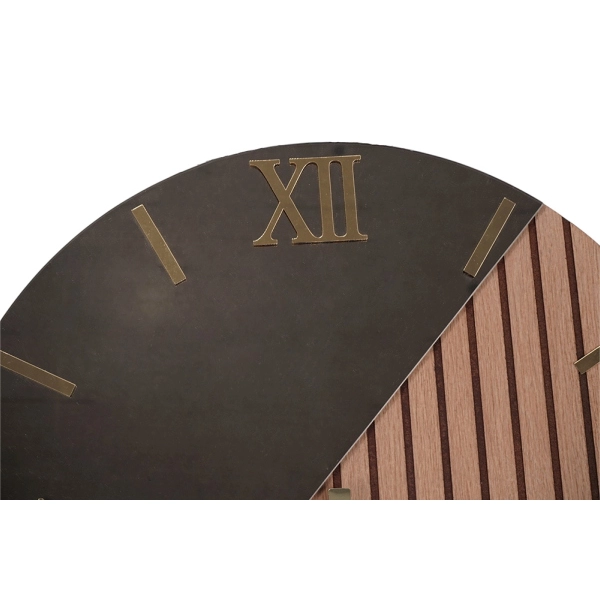Horloge Murale Ronde 60 cm Noyer Cannelé, Marbre et Miroir